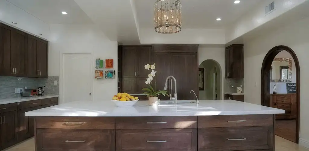 Cabinet refacing project with updated kitchen cabinets and island in Buffalo, NY